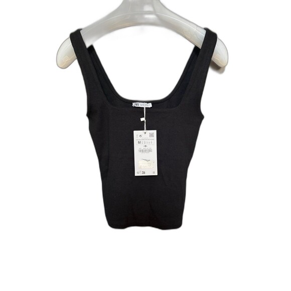NWT Zara Size M Black Ribbed Cotton Blend Tank Top New With Tags - Picture 1 of 8